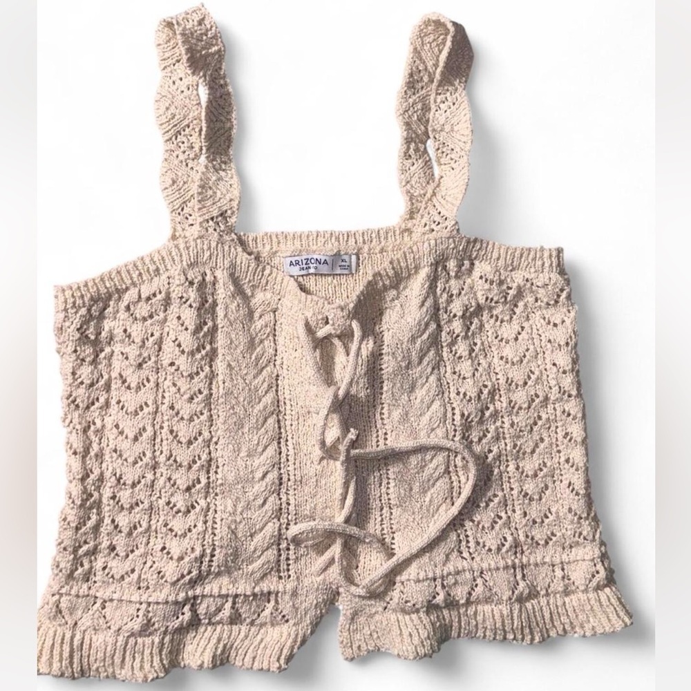 Arizona Jean Company Cream Knit Lace-Up Top